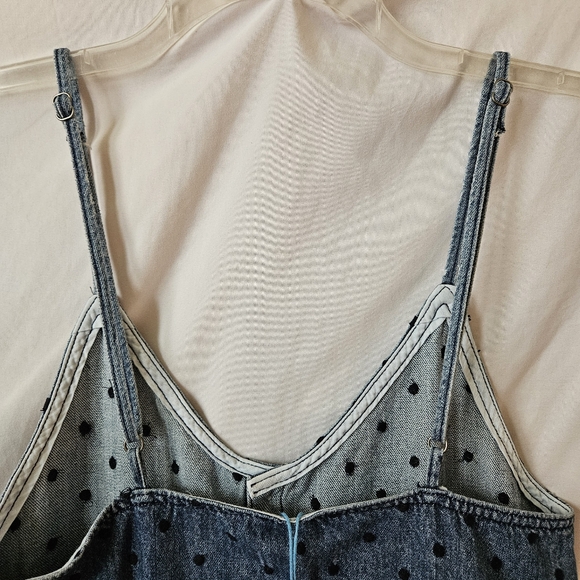 DL1961 Eilis Sleeveless Denim Dress Blue Polka Dot Layering V-Neck Embroidered - Picture 9 of 14